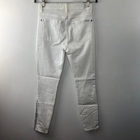 7 FOR ALL MANKIND White Cotton Side Stripe High Rise Ankle Skinny Jeans 27 NEW - Picture 6 of 12